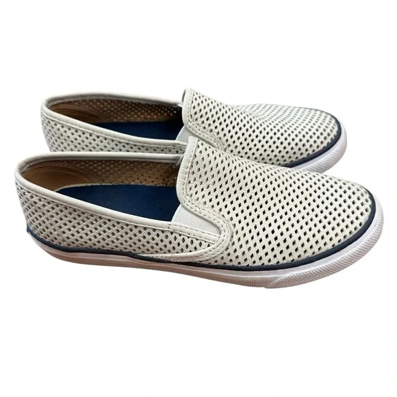 Sperry Seaside Perforated Slip On Boat Shoe in white leather Size 6.5 - Picture 2 of 10